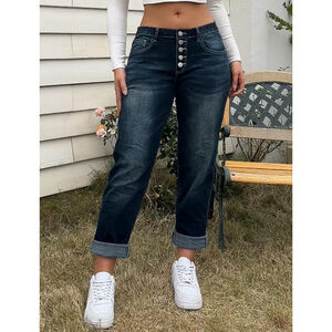 Flamingals Straight Leg Low Rise Button Fly Boyfriend Jeans Women M